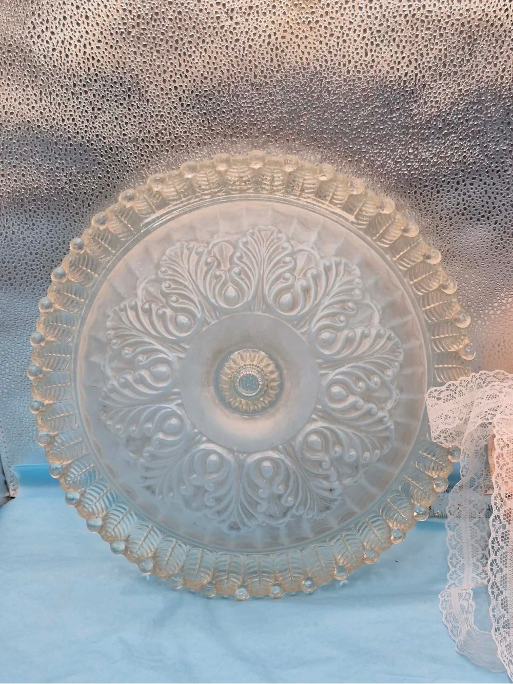 Antique 1930s Frosted Light Blue Glass Ceiling Light Shade Cover by Moe Bridges